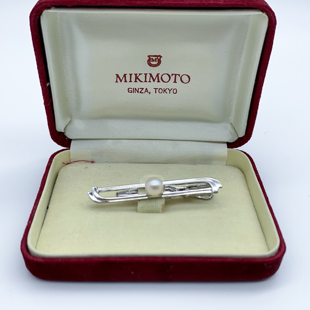 Mikimoto Silver Tie Bar with Pearl Accent